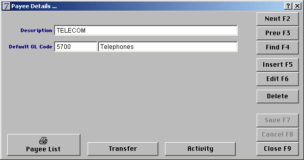payee setup screen